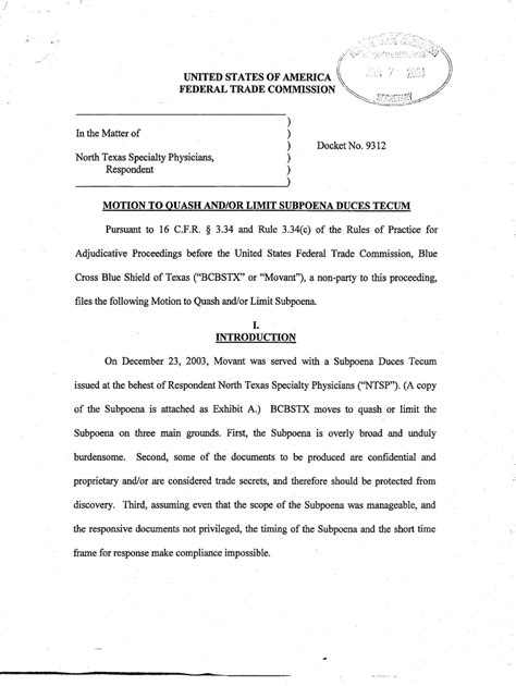 Motion To Quash Template