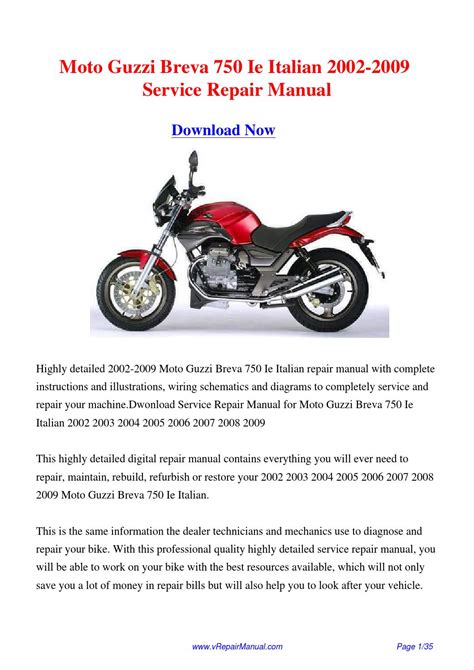 Moto Guzzi Breva 750 Full Service Repair Manual 2004 Onwards
