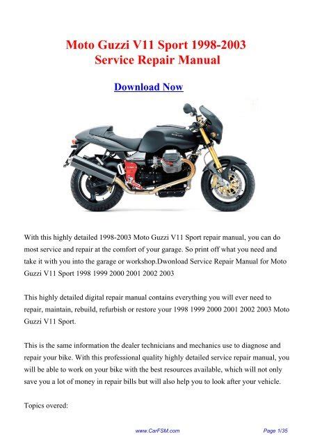 Moto Guzzi V11 Sport Service Repair Workshop Manual Download