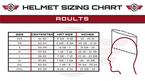 Motocross Helmet Size Chart