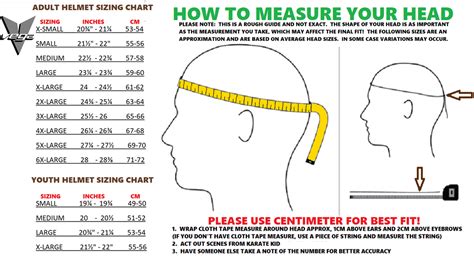 Motorcycle Helmet Measurement Chart