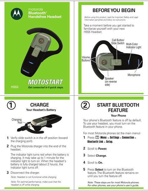 Motorola Bluetooth Headset H555 Manual