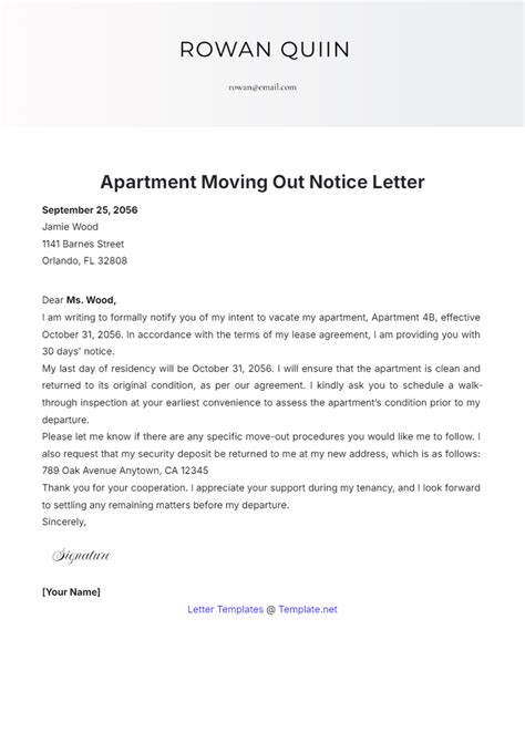 Moving Out Letter Template