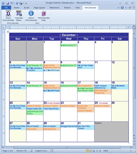 Ms Word Calendar Template