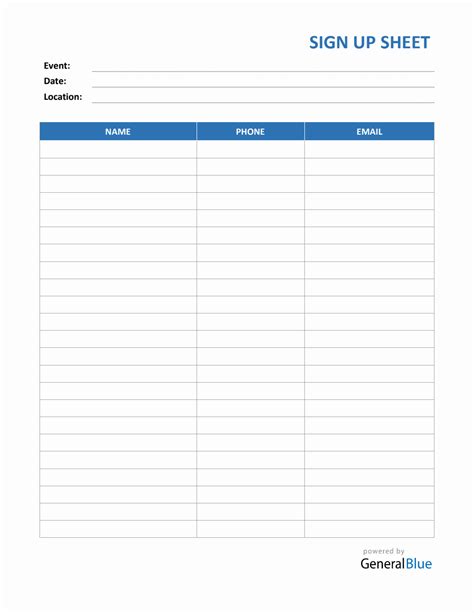 Ms Word Sign Up Sheet Template
