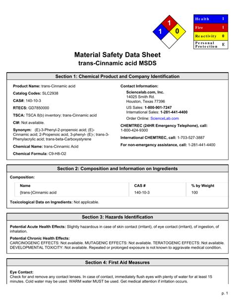 Msds Safety Data Sheet Template