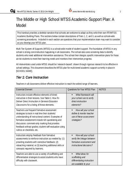 Mtss Plan Template