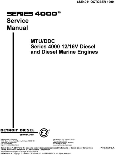 Mtu Detroit Series 4000 12v And 16v Engine Service Manual