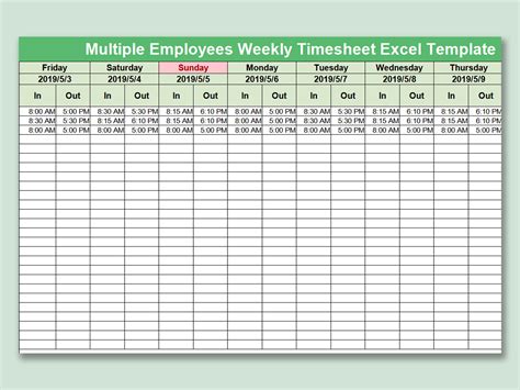 Multiple Employee Timesheet Template Free