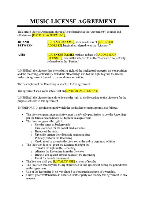 Music Licensing Agreement Template