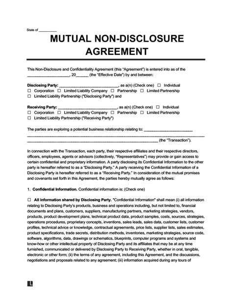 Mutual Non Disclosure Agreement Template