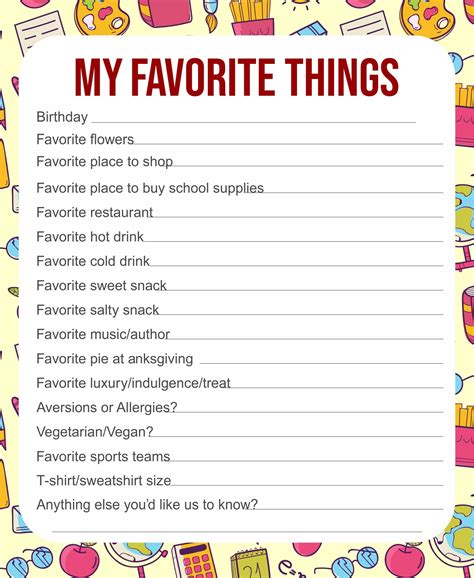 My Favorite Things Printable