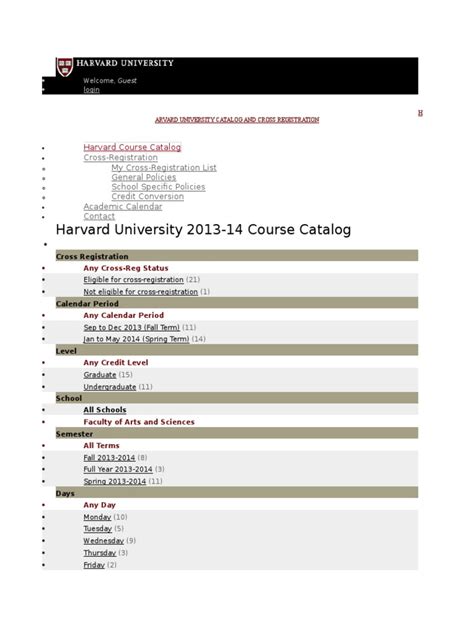 My Harvard Course Catalog