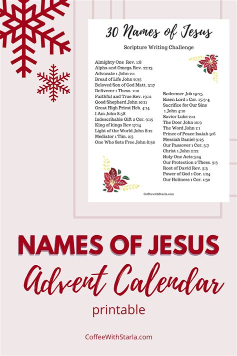 Names Of Jesus Advent Calendar Free Printable