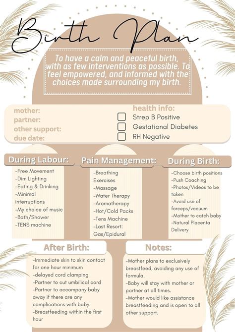 Natural Birth Plan Templates