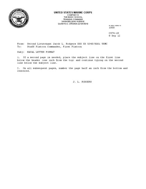 Naval Letter Format Template
