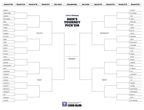 Ncaa Printable Mens Bracket