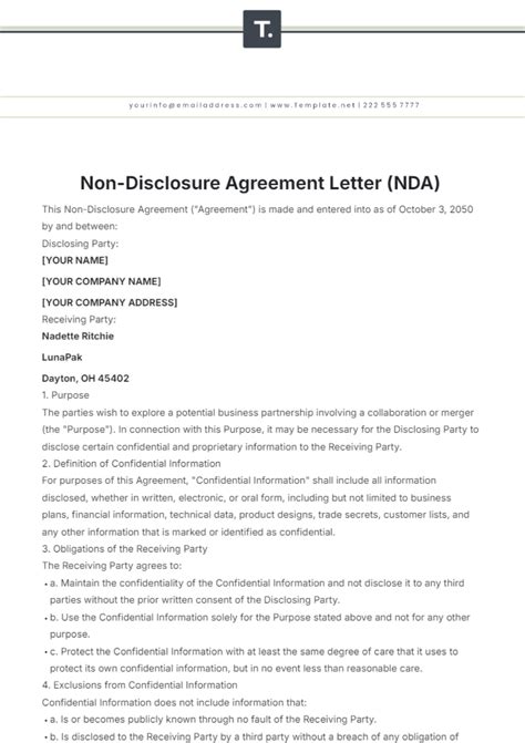 Nda Letter Template
