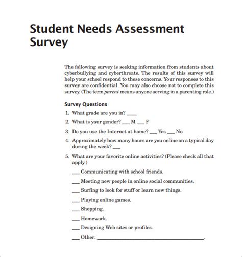 Needs Assessment Survey Template
