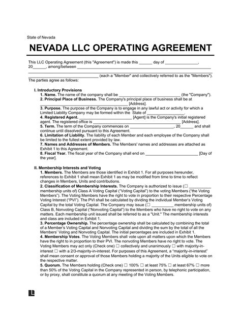 Nevada Llc Operating Agreement Template