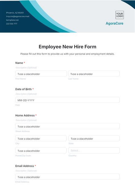 New Employee Hire Form Template