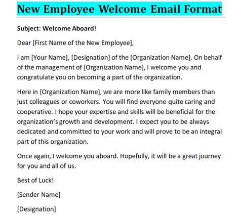 New Employee Welcome Email Template