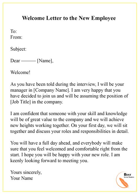 New Employee Welcome Letter Template