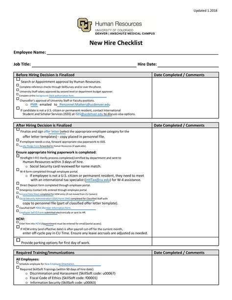 New Hire Checklist Template Word