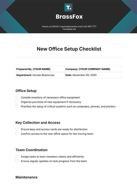 New Office Setup Checklist Template