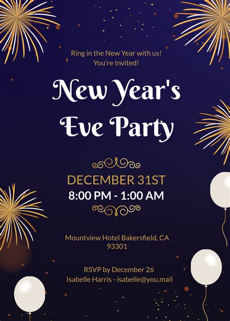 New Year Party Invitation Template Free