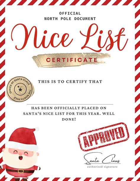 Nice List Certificate Free Printable