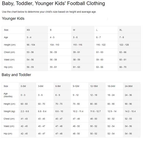 Nike Kids Clothes Size Chart