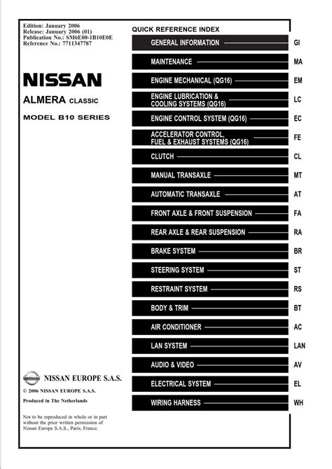 Nissan 2006 2007 Almera Classic B10 Series Aka Sunny B10 Renault Scala Workshop Repair Service Manual 10102 Quality