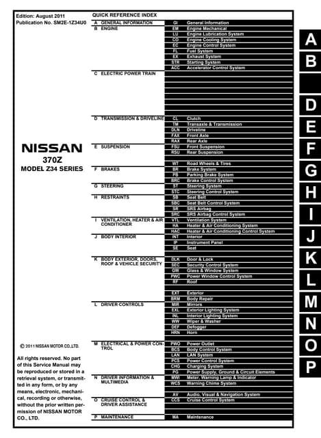 Nissan 370z 2012 2013 Service Repair Manual Pdf Download