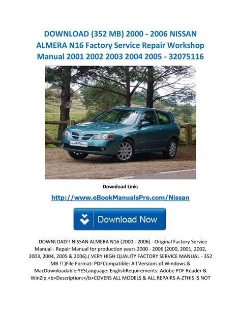 Nissan Almera N16 2000 2002 Service Repair Manual Download