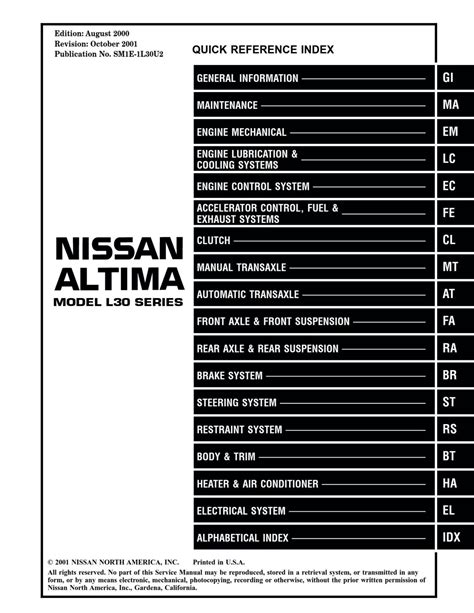 Nissan Altima 2000 Factory Service Manual