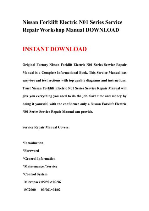 Nissan Forklift Electric N01 Series Service Repair Workshop Manual Download