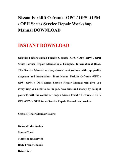 Nissan Forklift O Frame Opc Ops Opm Oph Series Service Repair Workshop Manual Download