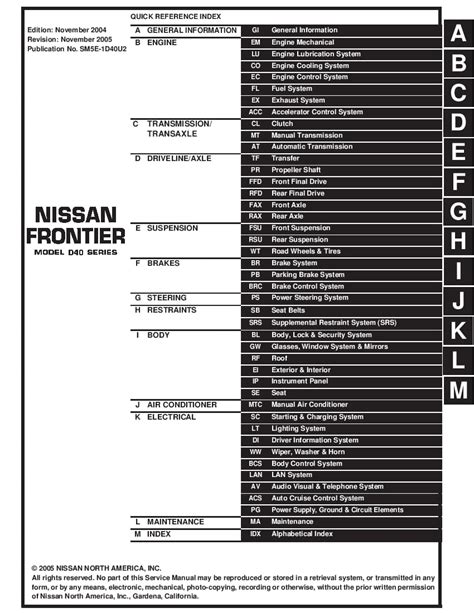 Nissan Frontier Full Service Repair Manual 2003