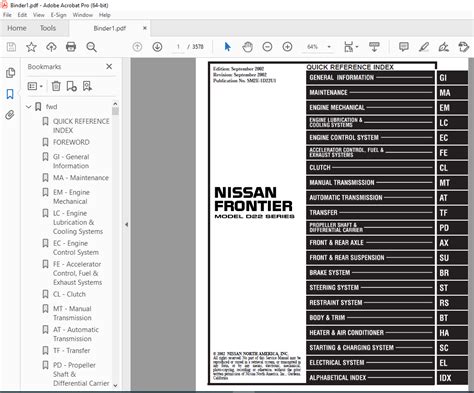 Nissan Frontier Model D22 Series Service Repair Manual 2002