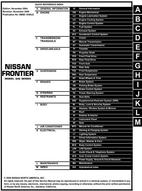 Nissan Frontier Model D40 Series Service Repair Manual Pdf 05