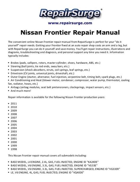 Nissan Frontier Pdf Service Repair Workshop Manual 1998