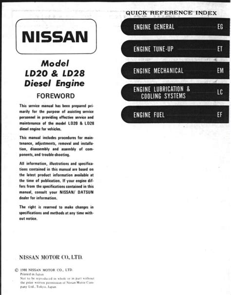 Nissan Model Ld20 Ld28 Diesel Engine Workshop Service Repair Manual