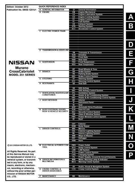 Nissan Murano Cross Cabriolet Full Service Repair Manual 2013