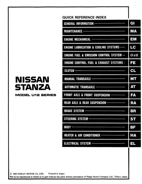 Nissan Stanza Pdf Service Repair Workshop Manual 1990