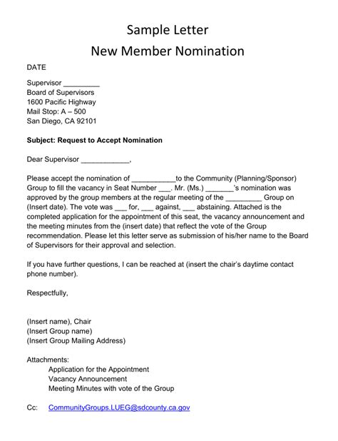Nomination Letter Template