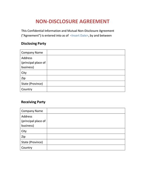Non Disclosure Agreement Free Template
