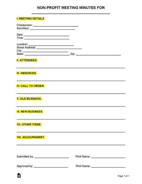 Non Profit Minutes Template
