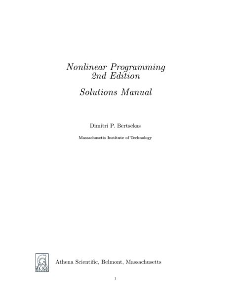 Nonlinear Programming 2nd Edition Solutions Manual