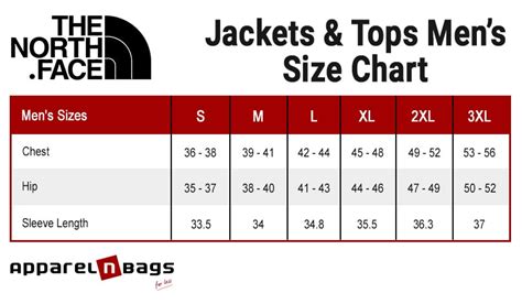 North Face Size Chart Men's